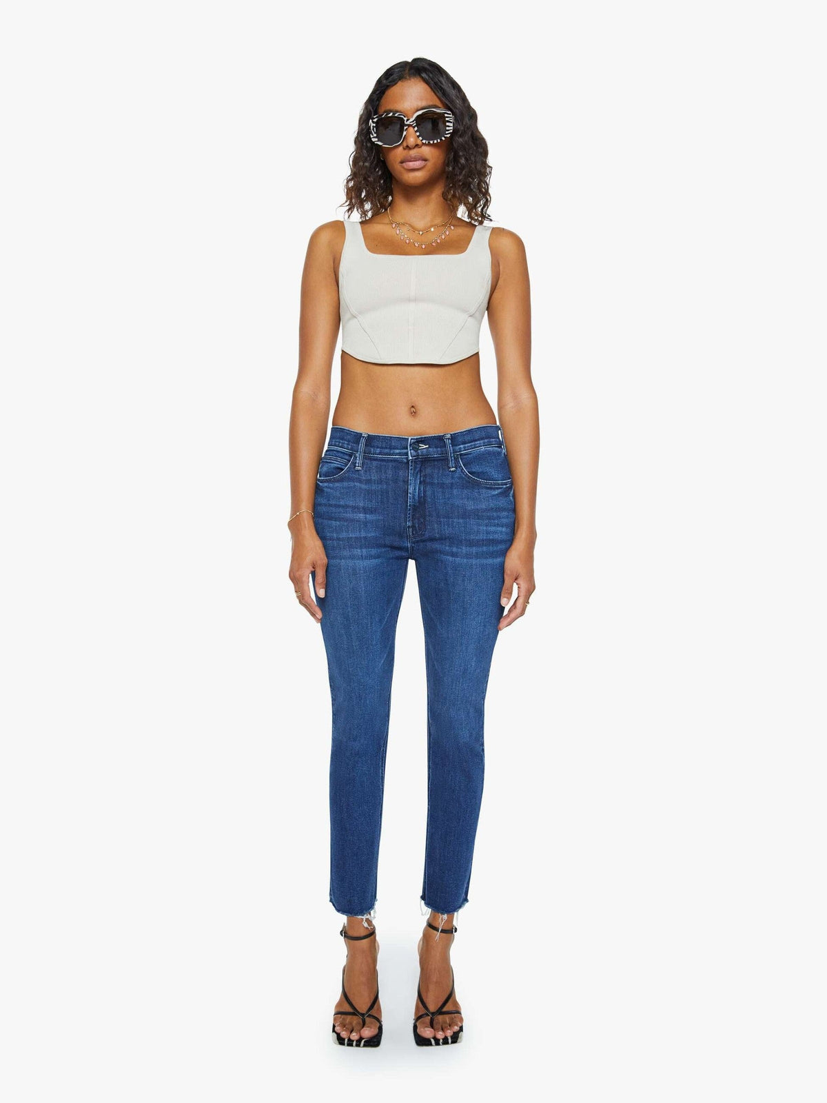 Mother Denim The Mid Rise Dazzler Ankle Fray Blue (Navy)