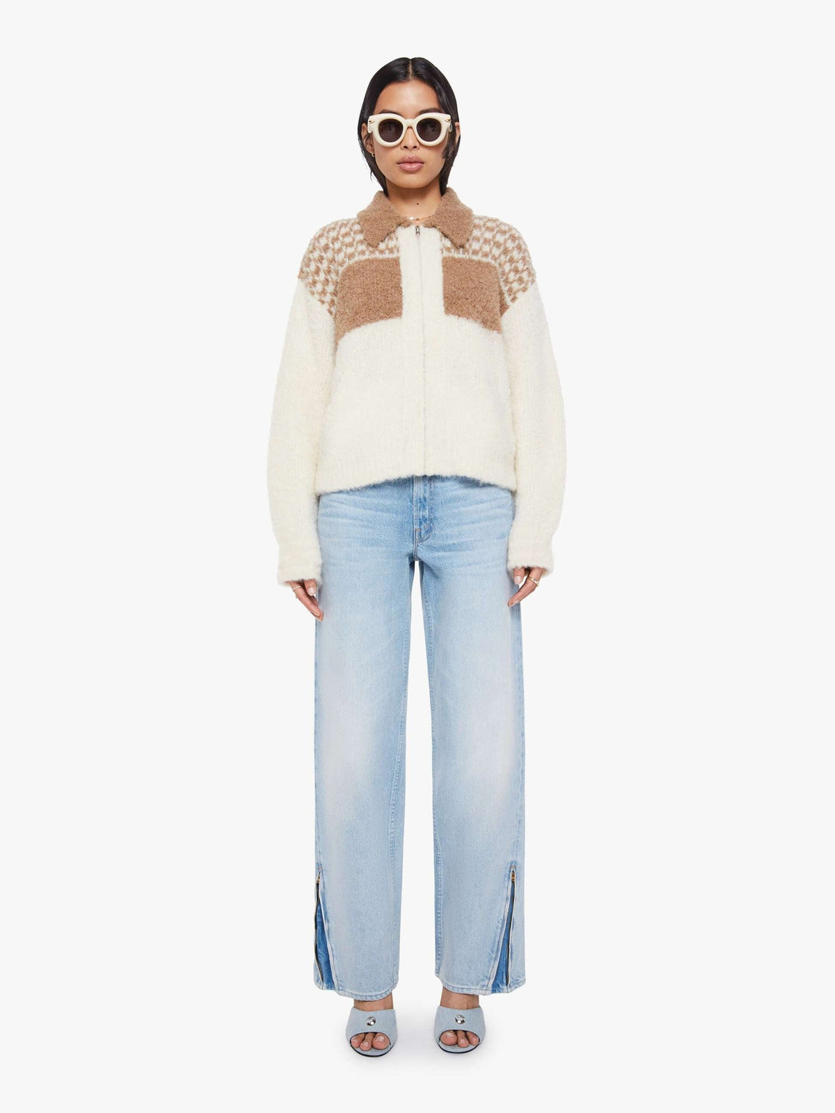Mother Denim The Zip Raquette Cardigan Fluff Back