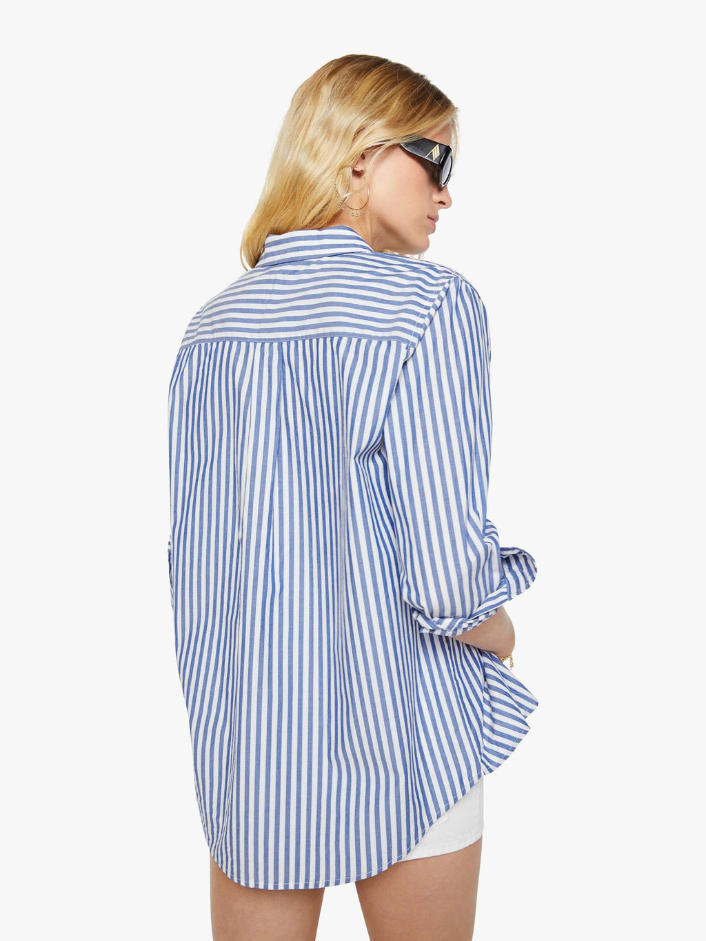 Mother Denim The Drawn Freeballer Short White And Blue Stripe