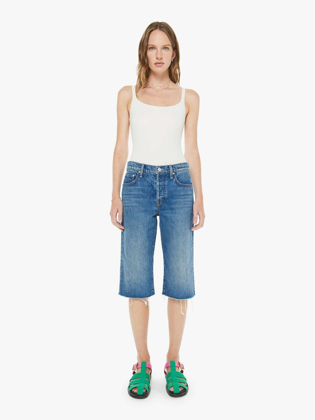 Mother Denim The Kick It Half N' Half Fray Green Thumb