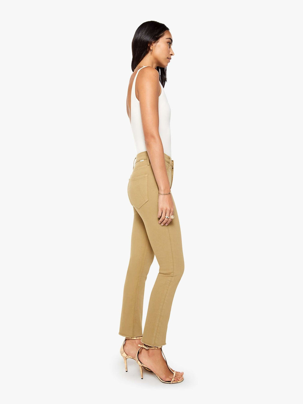 Mother Denim The Mid Rise Dazzler Ankle Fray Beige (Light)