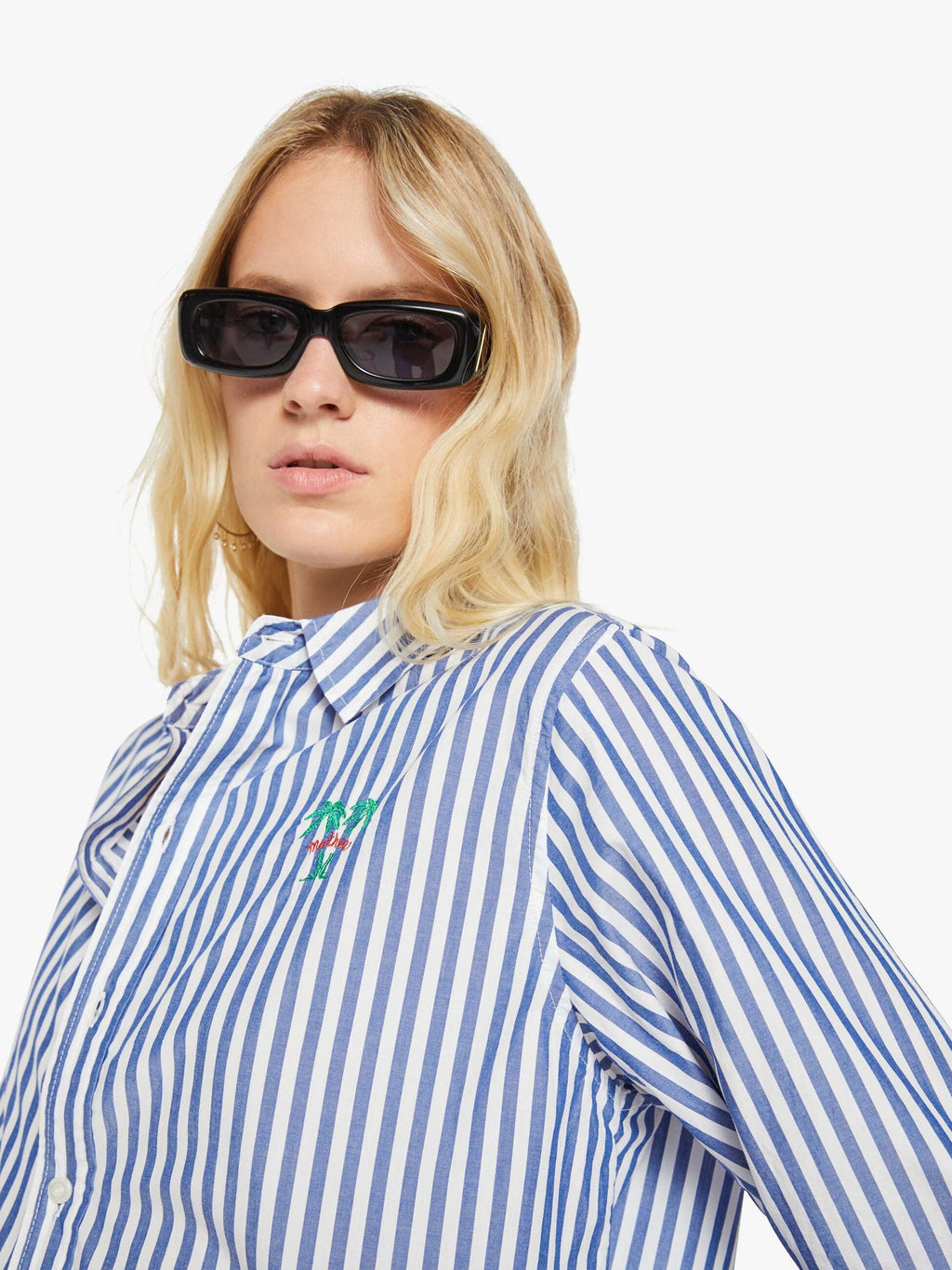 Mother Denim The Drawn Freeballer Short White And Blue Stripe