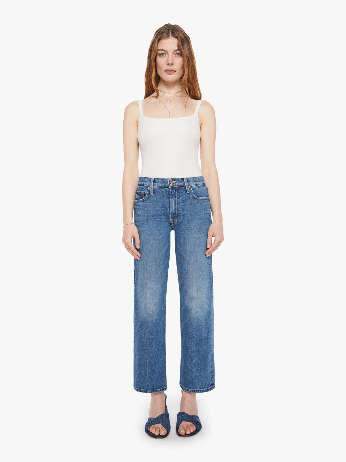 Mother Denim The Mid Rise Rambler Zip Ankle Blue (Navy)