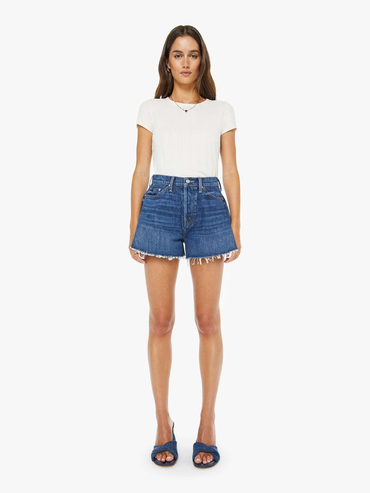 Mother Denim The Flutter Short Fray Blue (Dark)