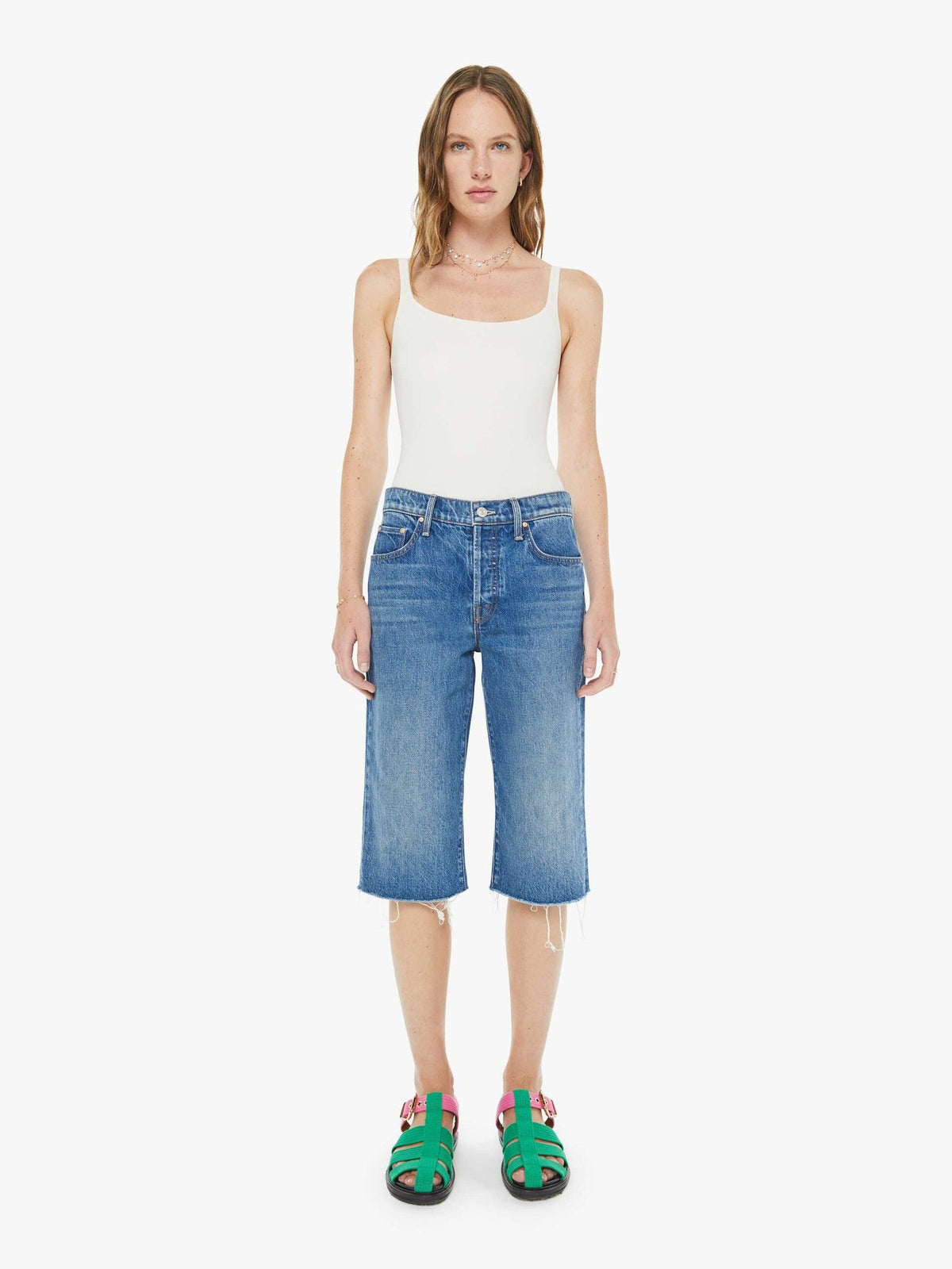 Mother Denim The Kick It Half N' Half Fray Green Thumb