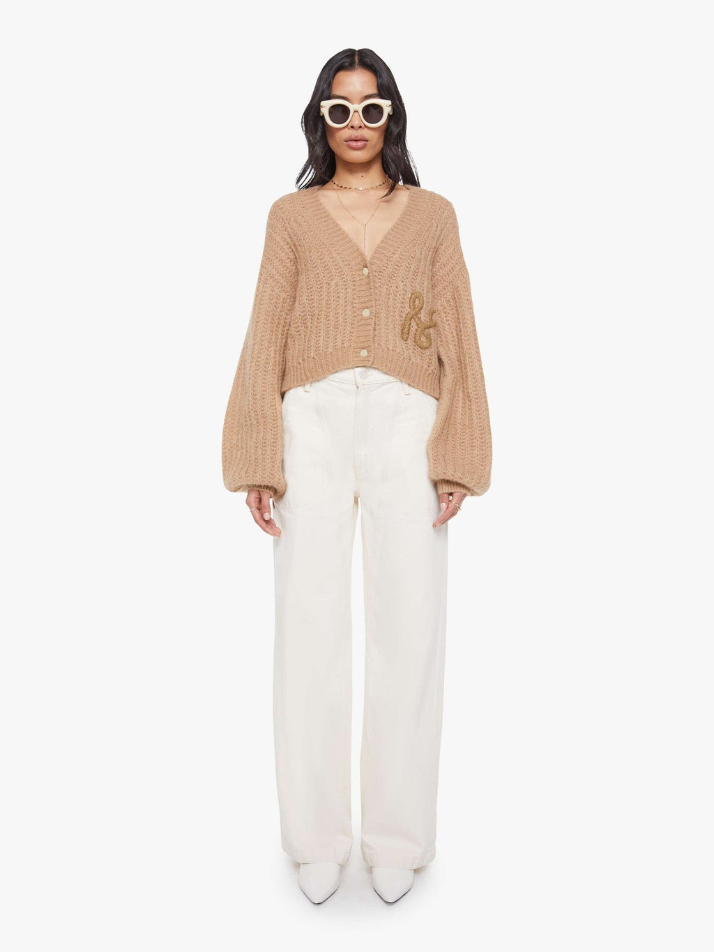 Mother Denim The Puffy Sleeve Varsity Cardigan Brown (Light-Pastel)