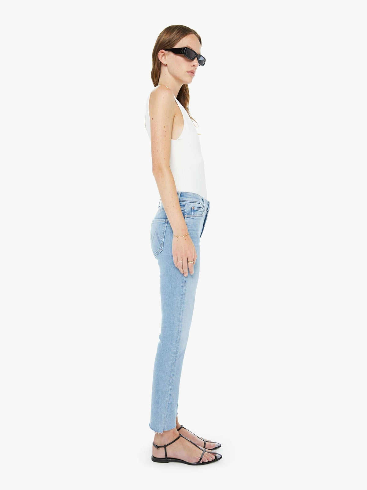 Mother Denim The Mid Rise Dazzler Ankle Fray Blue (Medium)