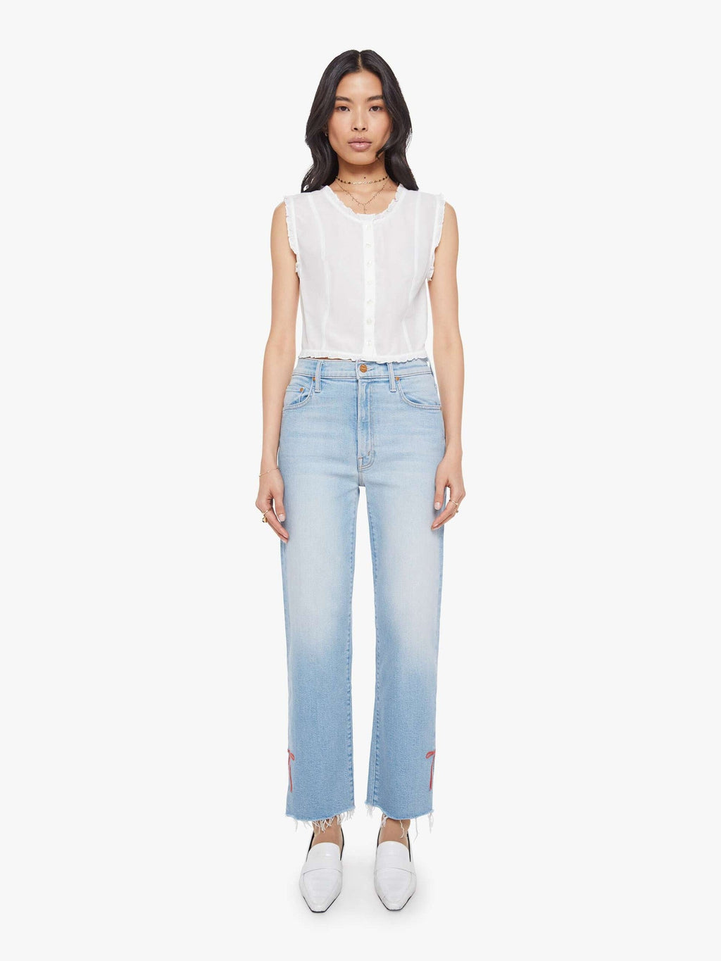 Mother Denim The Rambler Zip Slice Hover Fray Blue (Light-Pastel)
