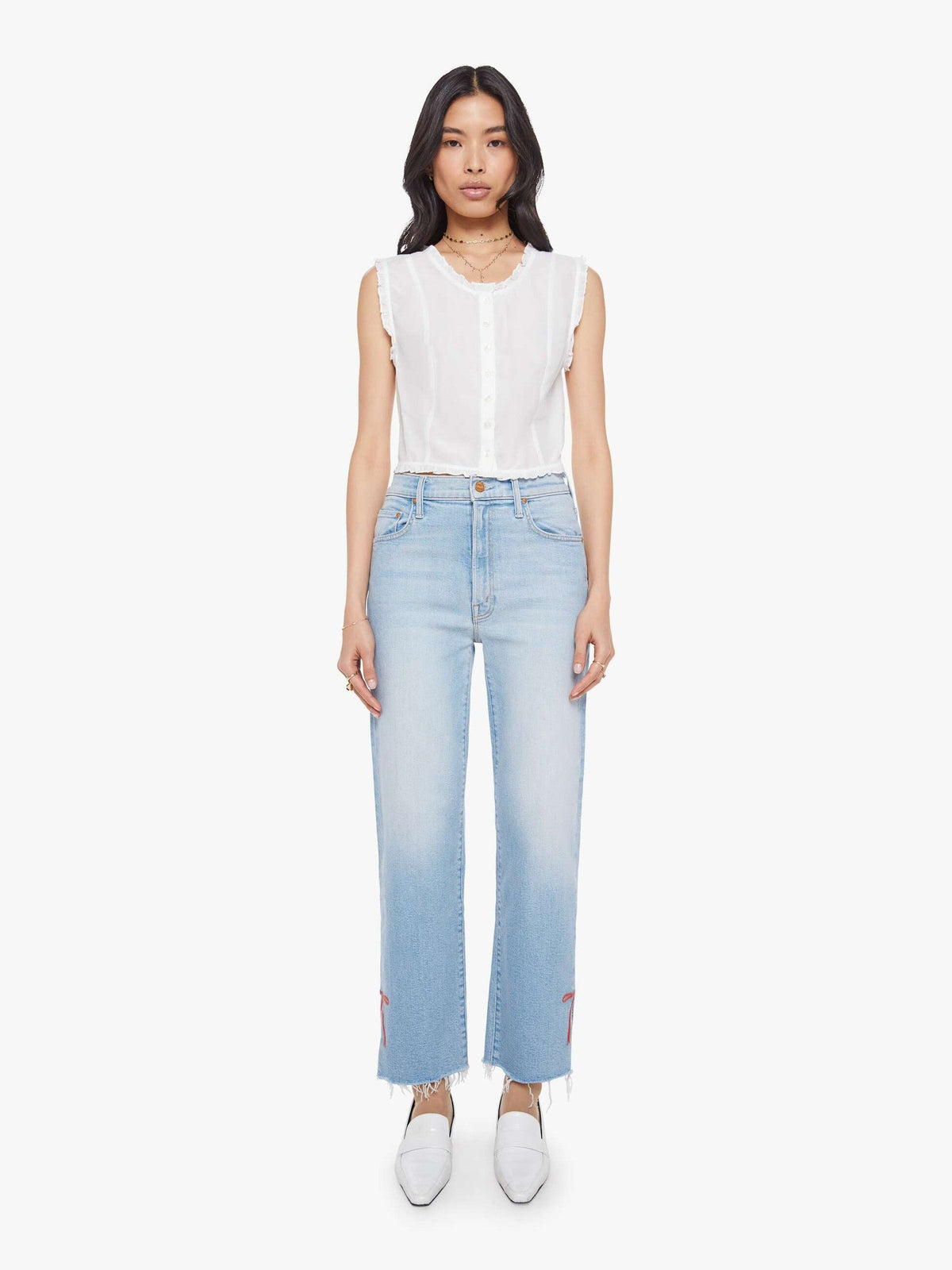 Mother Denim The Rambler Zip Slice Hover Fray Blue (Light-Pastel)