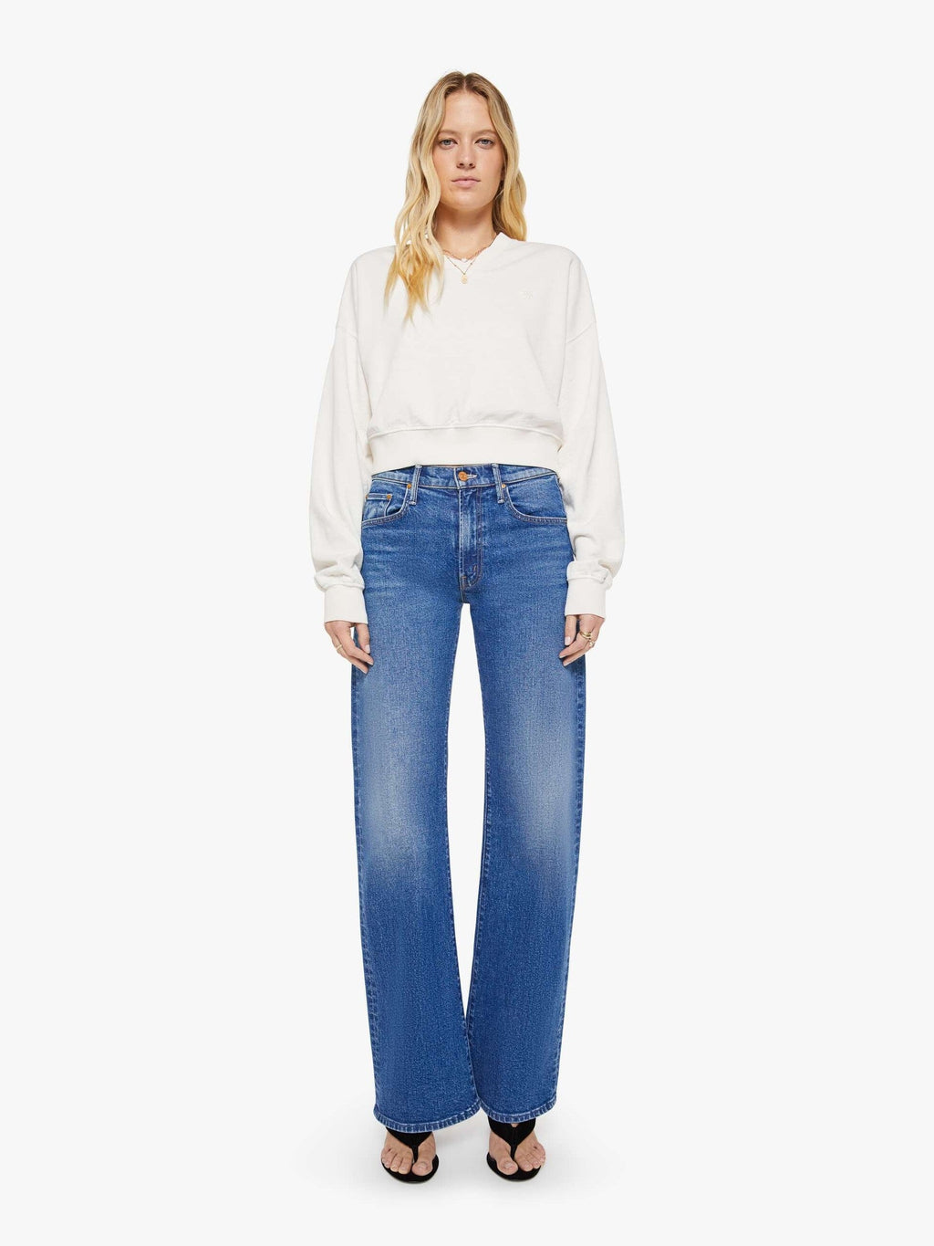 Mother Denim Eterne Cropped V-Neck Sweatshirt White (Natural)