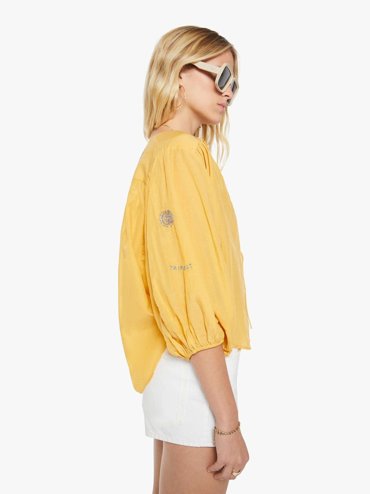 Mother Denim The Breeze Yoke Top Golden Apricot