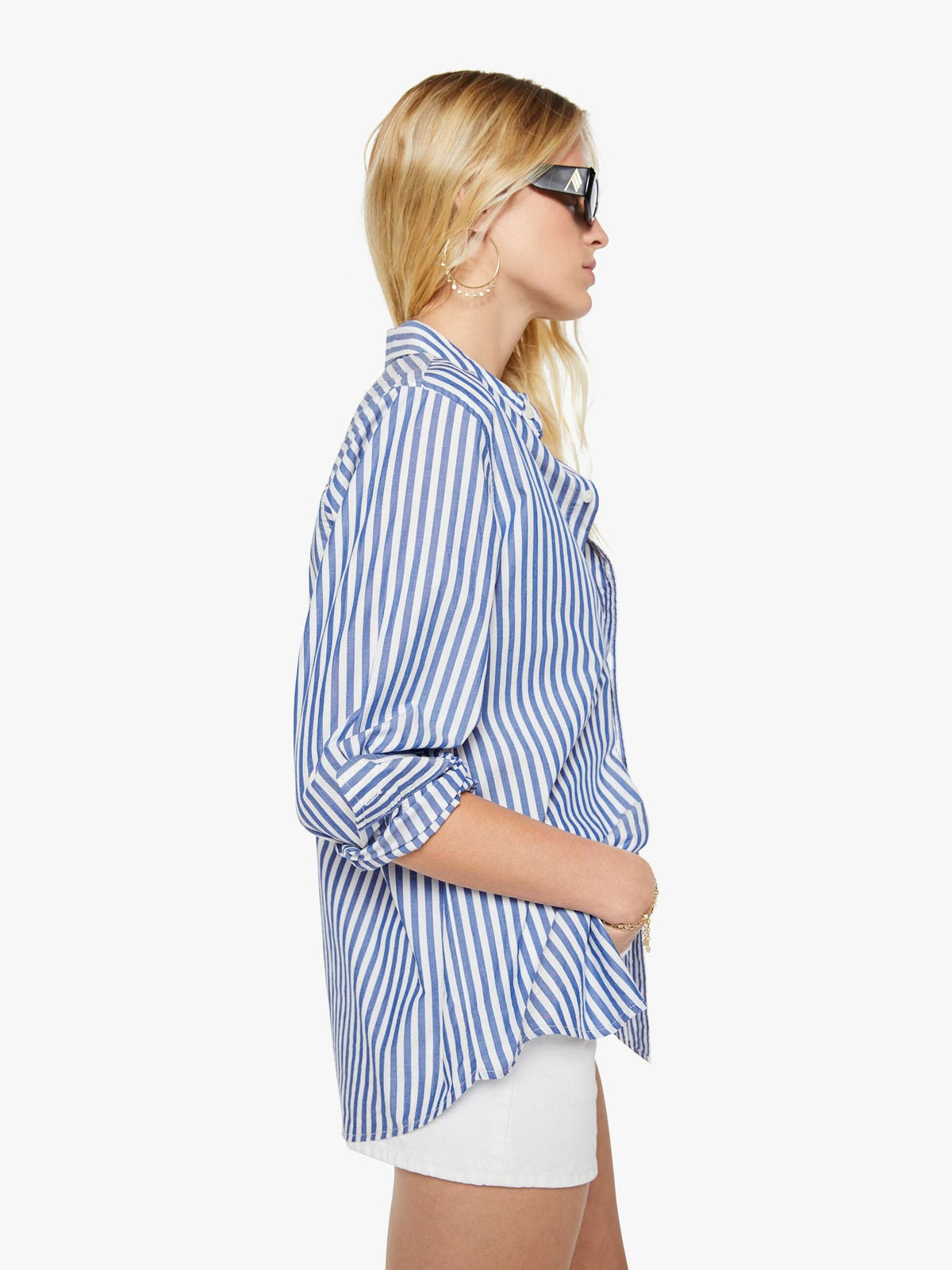 Mother Denim The Drawn Freeballer Short White And Blue Stripe